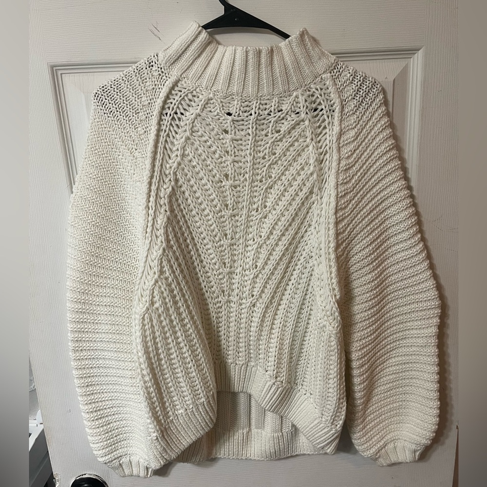 Free People Cropped White Bell Sleeve Mock neck Sweater